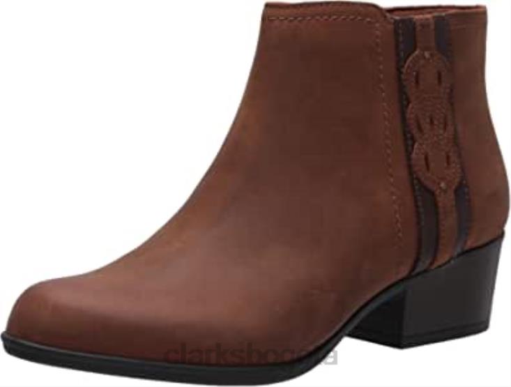 Clarks 0DX8L1316 Botín adreena lila de mujer de piel color tostado oscuro clarks mujer cuero bronceado oscuro
