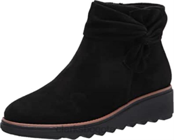 Clarks 0DX8L1523 Botín clarks sharon salon de ante negro con ribete tostado oscuro para mujer mujer gamuza negra con ribete tostado oscuro