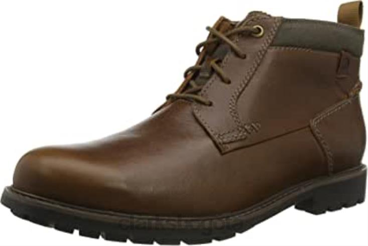 Clarks 0DX8L2155 Botín medio Bowzer de hombre Lea Clarks color canela oscuro hombres lea bronceado oscuro