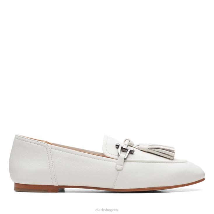 Clarks 0DX8L6468 Clarks de cuero blanco puro 2 borlas de cuero blanco unisexo cuero blanco