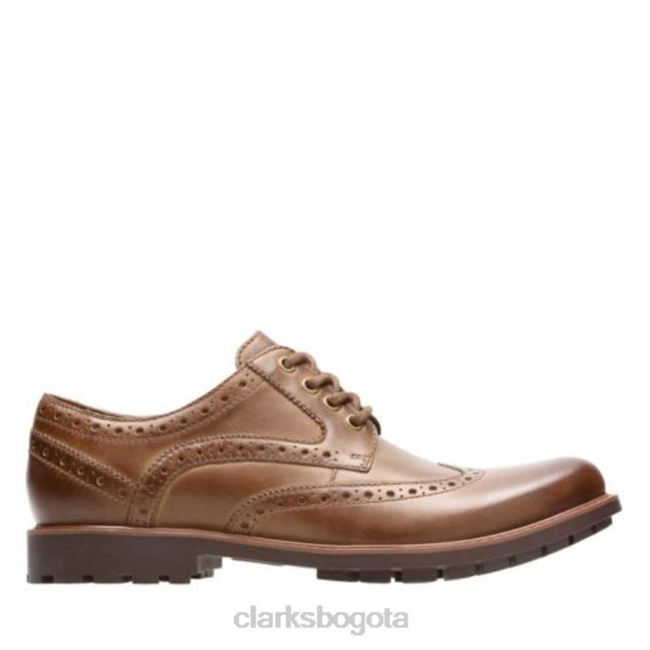 Clarks 0DX8L4435 Clarks cuero marrón ala Curington hombres cuero marrón
