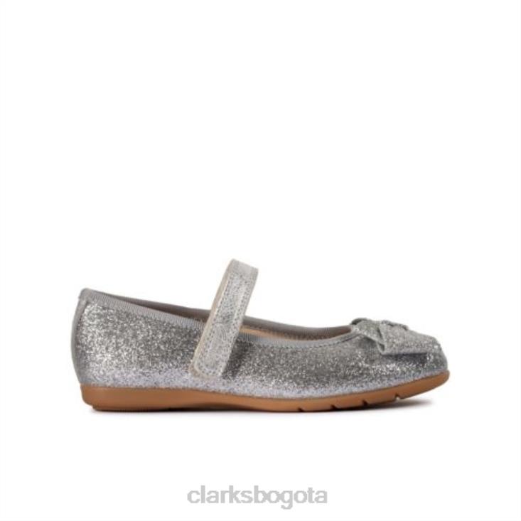 Clarks 0DX8L4732 lazo de baile de cuero plateado inf g fit clarks unisexo cuero plateado