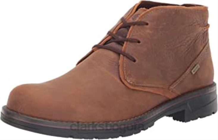 Clarks 0DX8L1243 Botas chukka impermeables Morris Peak de Clarks de cuero color canela oscuro para hombre hombres cuero bronceado oscuro