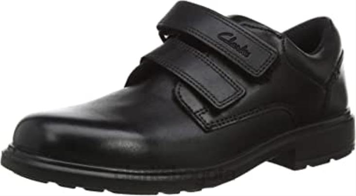 Clarks 0DX8L1138 Zapatos clarks remi pace k de corte ancho para uniforme escolar para hombre, color negro hombres cuero negro