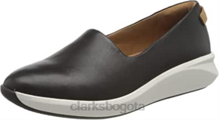 Clarks 0DX8L412 Zapatillas sin cordones para mujer Un Rio Step de cuero negro de cuero negro Clarks mujer cuero negro cuero negro