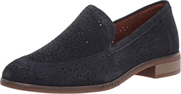 Clarks 0DX8L1073 Mocasines Clarks Trish Calla de ante azul marino para mujer mujer gamuza azul marino