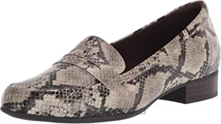Clarks 0DX8L2160 Mocasines Clarks Juliet Coast de serpiente sintética color topo para mujer mujer serpiente sintética color topo
