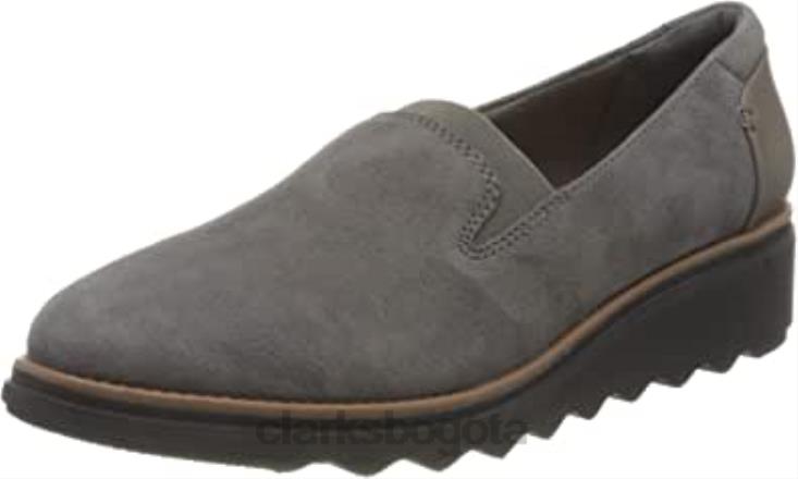 Clarks 0DX8L309 mocasín sharon dolly para mujer clarks gamuza gris w dark tan world mujer ante gris con mundo bronceado oscuro