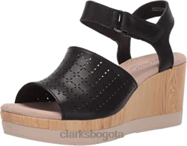 Clarks 0DX8L1540 Sandalia de cuña Cammy Glory de cuero negro para mujer clarks mujer cuero negro