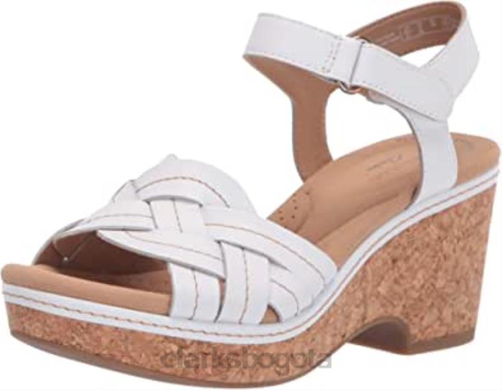 Clarks 0DX8L1655 sandalia con cuña giselle Coast mujer clarks piel blanca mujer cuero blanco