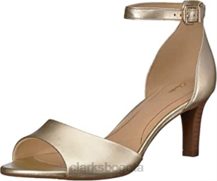 Clarks 0DX8L1959 Sandalia de tacón Laureti Grace para mujer de piel metalizada color champán de Clarks mujer cuero metalizado champagne