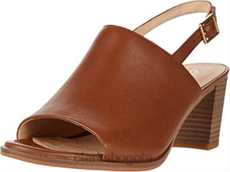Clarks 0DX8L2801 Sandalias de tacón Clarks Kayl 60 de piel color canela para mujer mujer cuero marrón