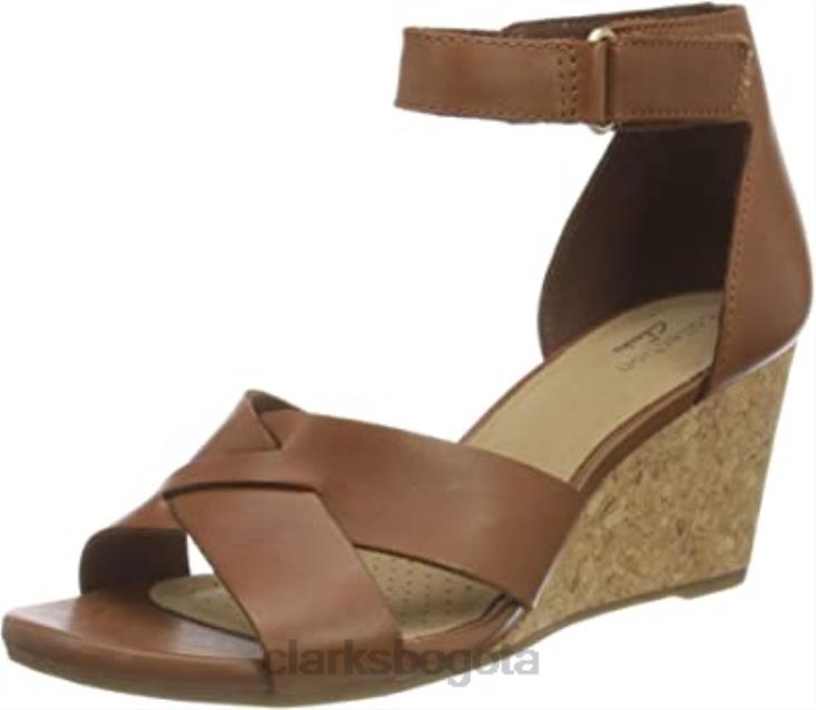Clarks 0DX8L2888 Sandalia de tacón Clarks Margee Gracie de piel color canela para mujer mujer cuero marrón