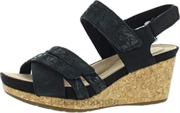 Clarks 0DX8L411 Sandalia de cuña clarks un capri walk lea combi de nobuk negro para mujer mujer combi cuero nobuk negro