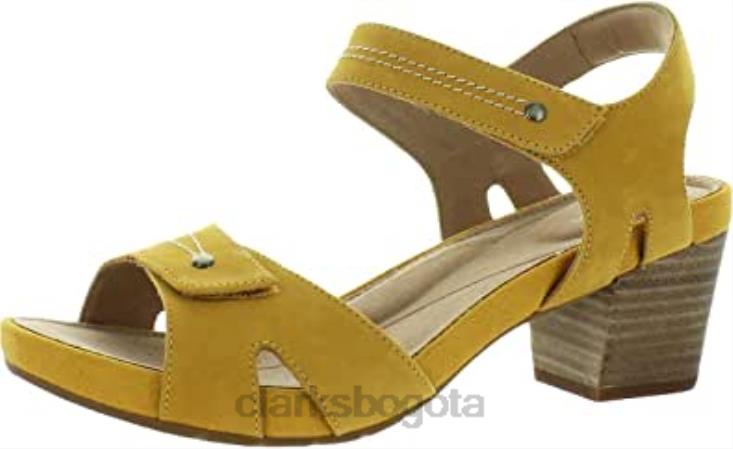 Clarks 0DX8L599 sandalias de tacón un palma vibe para mujer clarks yel low leather mujer cuero amarillo