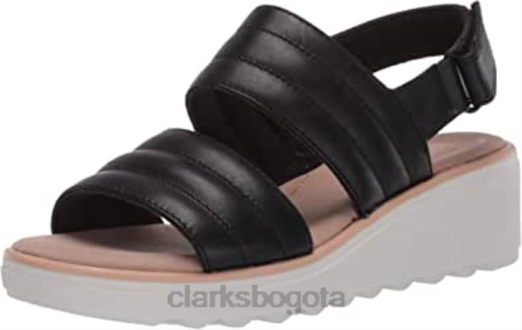 Clarks 0DX8L825 Sandalias Clarks Jillian de cuero negro con cuña baja para mujer mujer cuero negro