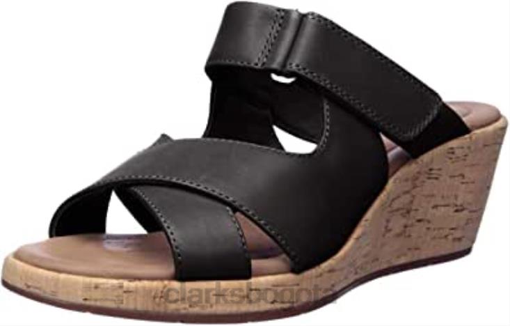 Clarks 0DX8L92 Sandalia de cuña deslizante un plaza de cuero negro para mujer clarks mujer cuero negro