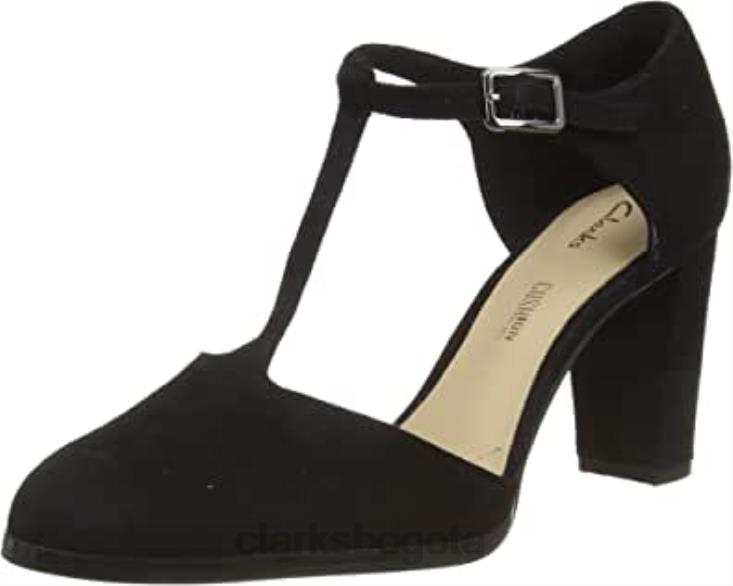 Clarks 0DX8L444 Zapatos de tacón con barra en T kayl85 tbar de ante negro para mujer Clarks mujer ante negro