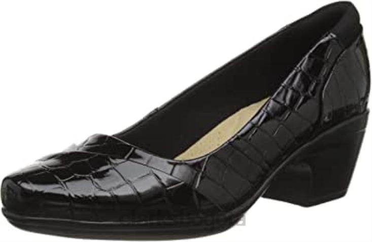 Clarks 0DX8L2129 Zapato de vestir clarks black croc emily alexa uniform para mujer mujer cocodrilo negro