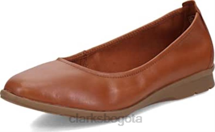 Clarks 0DX8L164 Clarks bailarinas Jenette Easy de mujer de piel color canela oscuro mujer cuero bronceado oscuro