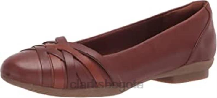 Clarks 0DX8L1882 Clarks Sara Clover, bailarinas planas de piel caoba ny combinadas para mujer mujer