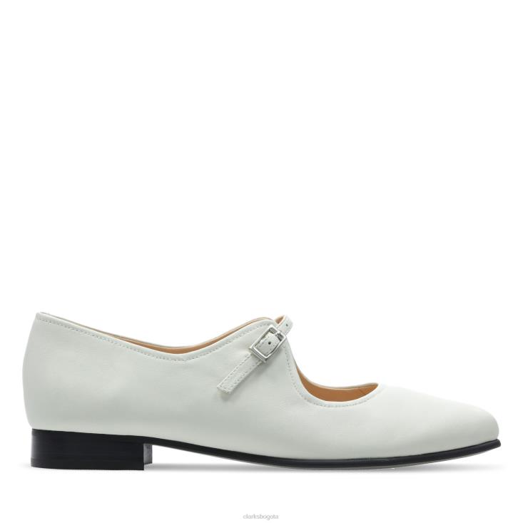 Clarks 0DX8L3270 Clarks de cuero blanco plano puro mujer cuero blanco