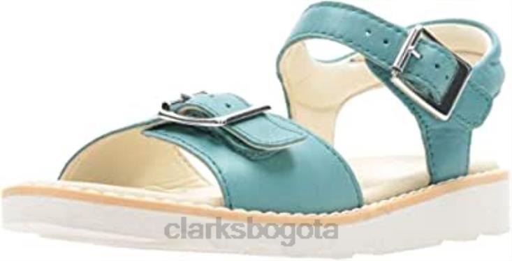 Clarks 0DX8L146 Sandalias Clarks Crown Bloom T con tira trasera para niña, cuero azul verde azulado niños cuero azul verdoso
