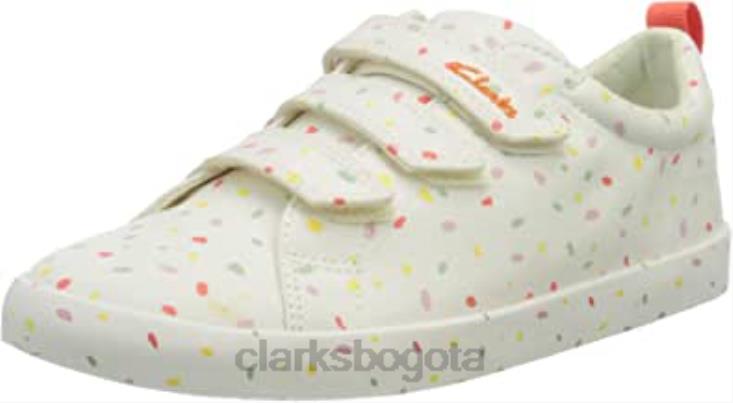 Clarks 0DX8L419 Zapatillas de deporte para niña con estampado foxing k de lona blanca clarks niños lienzo blanquecino