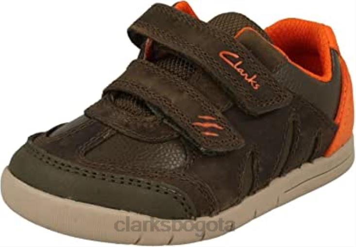 Clarks 0DX8L1744 Zapatos clarks rex play para niños de cuero verde caqui con cinta adhesiva para niños 6 g de cuero caqui niños