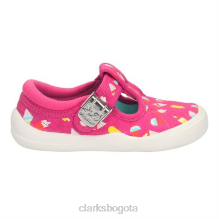 Clarks 0DX8L4593 Tela rosa intenso de Clarks con lazo briley fst e fit niños tela rosa fuerte