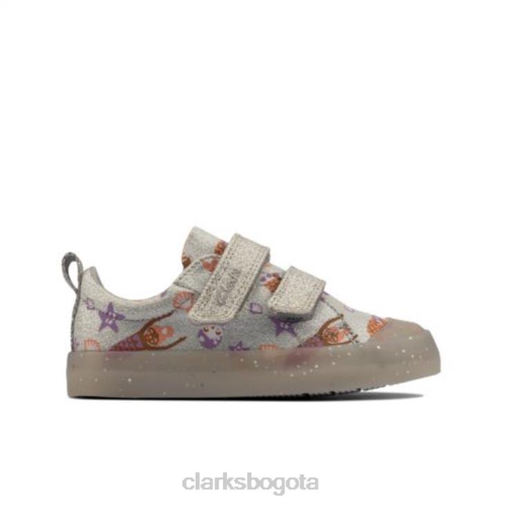 Clarks 0DX8L4598 foxing print inf f fit clarks plateados niños plata