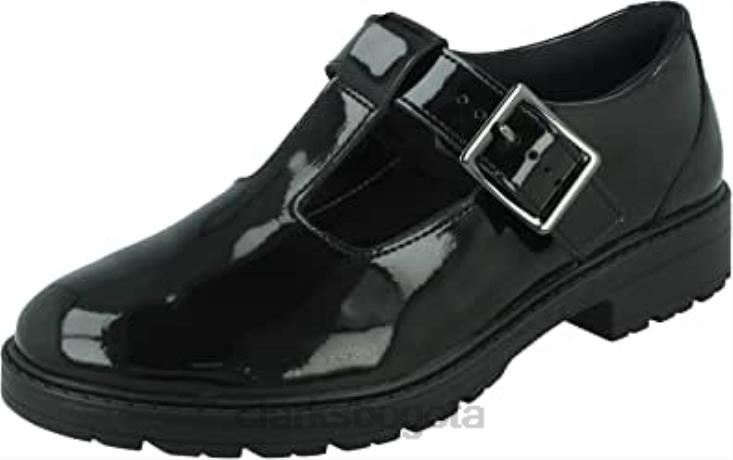 Clarks 0DX8L554 zapatos clarks loxham shiny juvenil charol negro unisexo