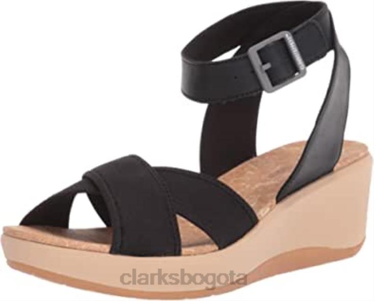 Clarks 0DX8L1346 Sandalia Clarks Step Cali Coast con cuña para mujer tejido textil negro mujer punto textil negro