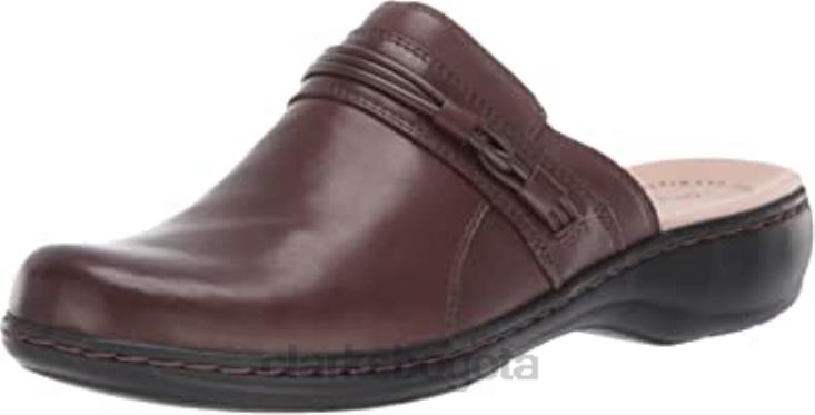 Clarks 0DX8L2152 Zueco clarks leisa clover de piel marrón oscuro para mujer mujer cuero marrón oscuro