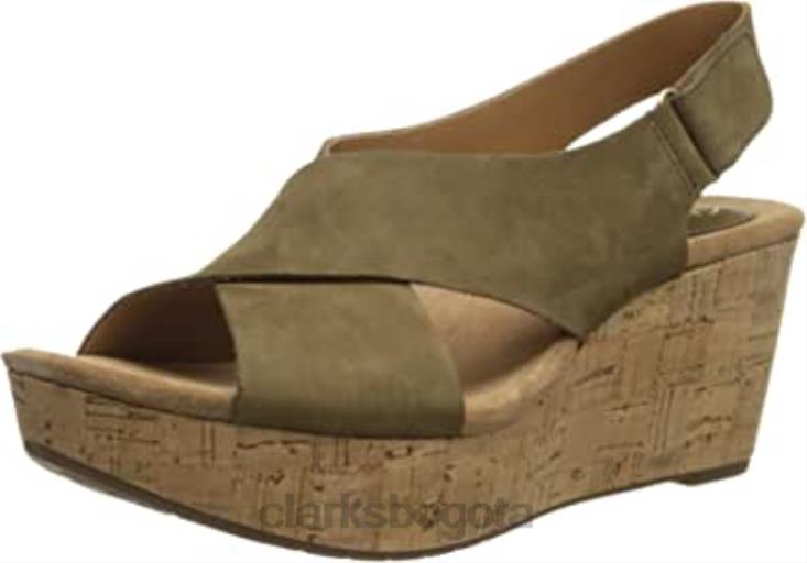 Clarks 0DX8L2418 Sandalias Clarks Caslynn Shae con cuña para mujer nobuk negro y caqui mujer caqui