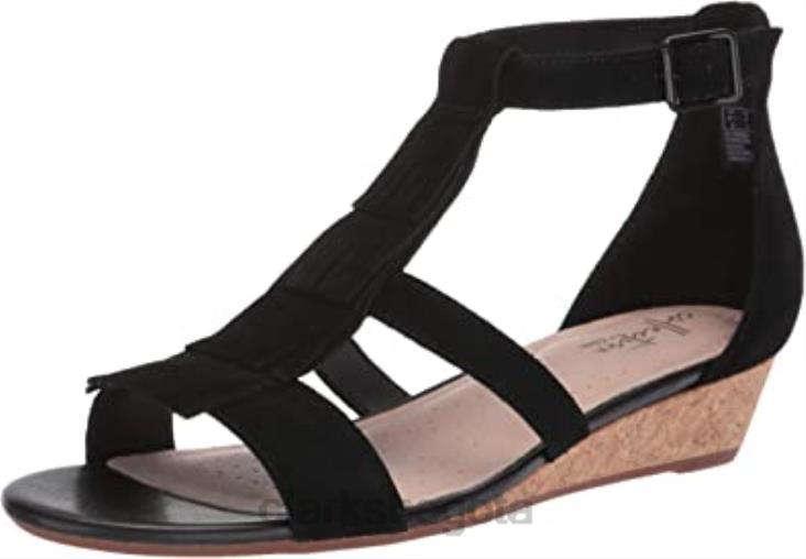 Clarks 0DX8L2840 Sandalia con cuña Clarks Abigail Sun de ante negro para mujer mujer ante negro