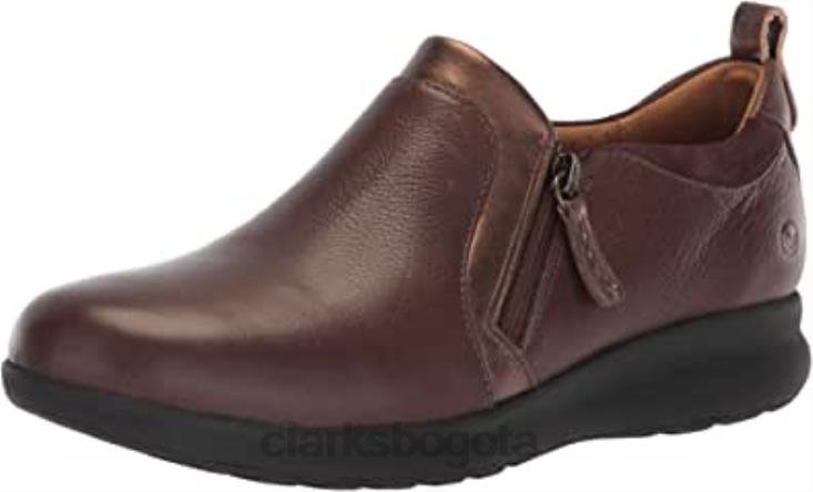 Clarks 0DX8L564 Mocasines con cremallera y adorno para mujer combinados de ante y piel marrón oscuro Clarks mujer combinación de gamuza de cuero marrón oscuro