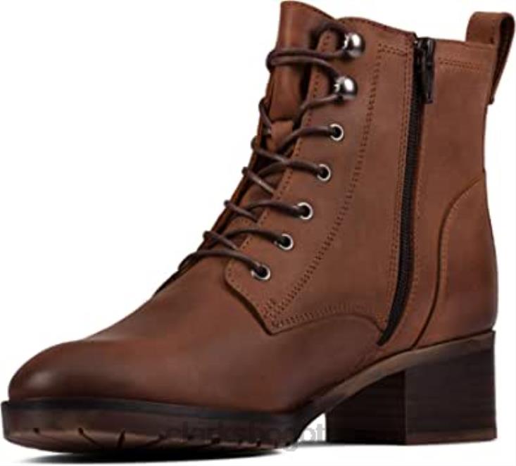 Clarks 0DX8L1237 botas de encaje mila de mujer clarks cuero tostado oscuro mujer cuero bronceado oscuro