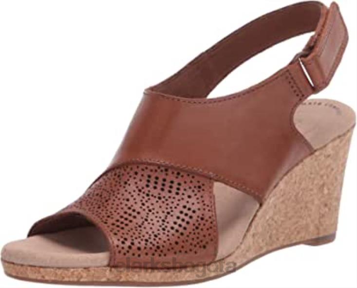 Clarks 0DX8L1311 sandalia con cuña lafley joy para mujer clarks cuero tostado mujer cuero marrón