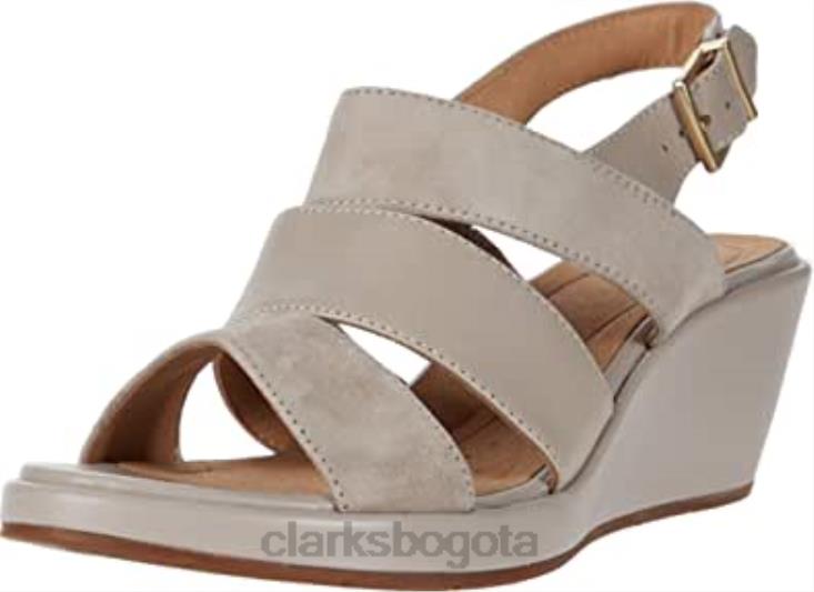 Clarks 0DX8L1815 sandalia con cuña un plaza go para mujer clarks combinación de piel y ante color piedra mujer combi piel ante piedra