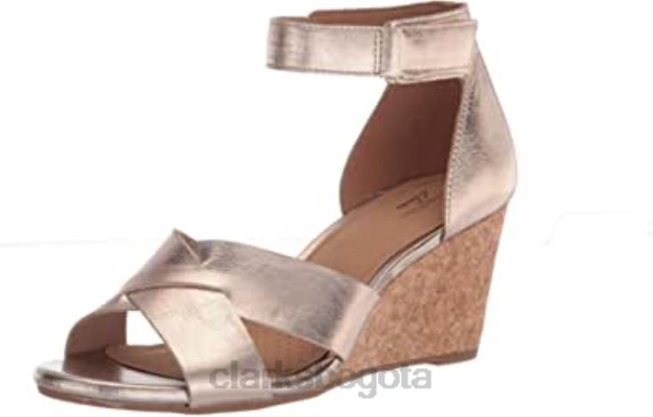 Clarks 0DX8L2131 Sandalia de cuña clarks margee gracie de cuero metalizado para mujer mujer cuero metalizado