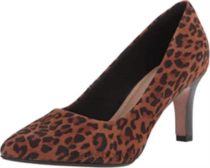 Clarks 0DX8L1746 Zapatos de salón Clarks Illeana Tulip de ante de leopardo color canela oscuro para mujer mujer ante de leopardo tostado oscuro