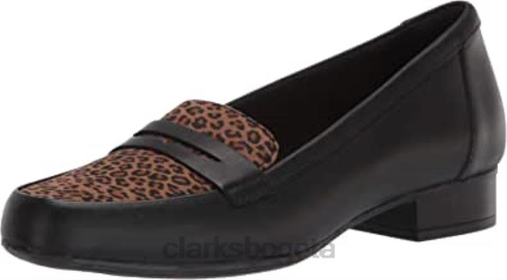 Clarks 0DX8L1005 Mocasines Juliet Coast para mujer Clarks de cuero negro con leopardo sintético mujer leopardo sintético de cuero negro