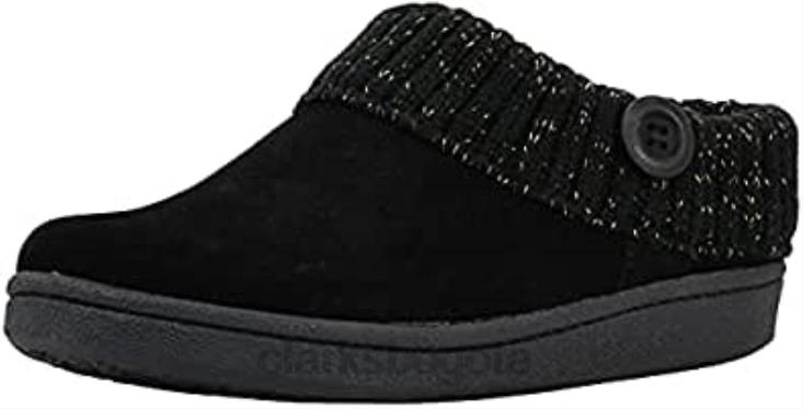 Clarks 0DX8L4 Pantuflas de rizo suave con espalda abierta para mujer en color negro dorado clarks mujer oro negro