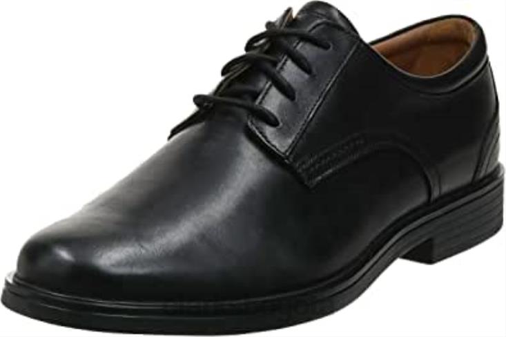 Clarks 0DX8L2182 Clarks de cuero negro plano Oxford con encaje un aldric para hombre hombres